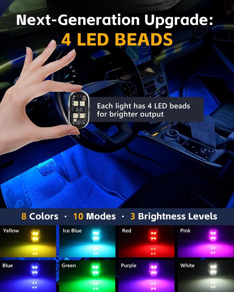 GSOWO Upgrade 8PCS Wireless 4-LED Strobe Lights with Remote, 8 Colors Waterproof Aircraft Strobe Lights, Type-C Rechargeable LED Warning Light for Motorcycle Bike Drone Aircraft Car New Year - Image 2